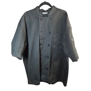 Uncommon Threads Chef Coat Mens 2XL Black Short Sleeve Button Front Twill 0415